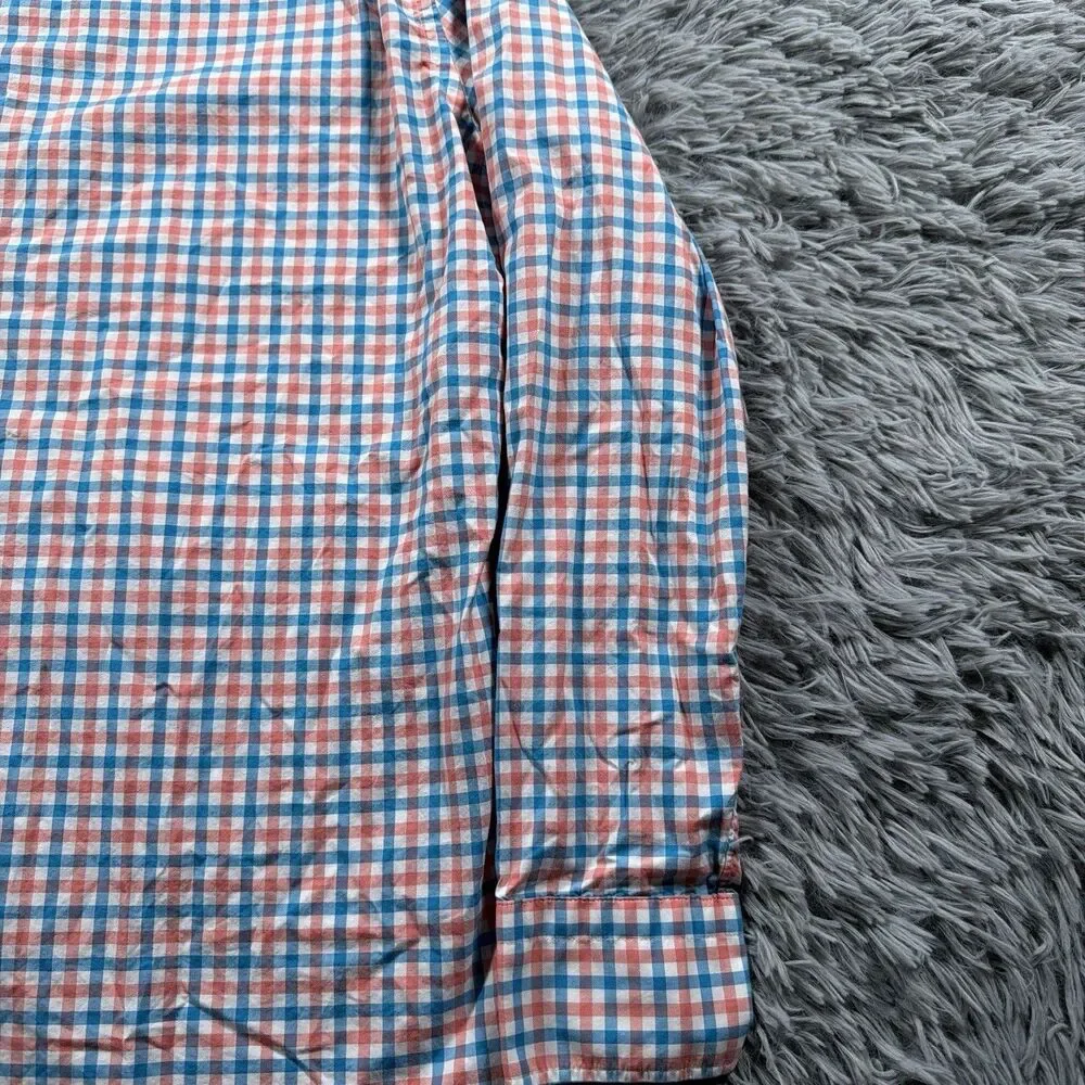 J Crew Shirt Medium Red Blue Button Up Ludlow Gingham Check Preppy Office Mens